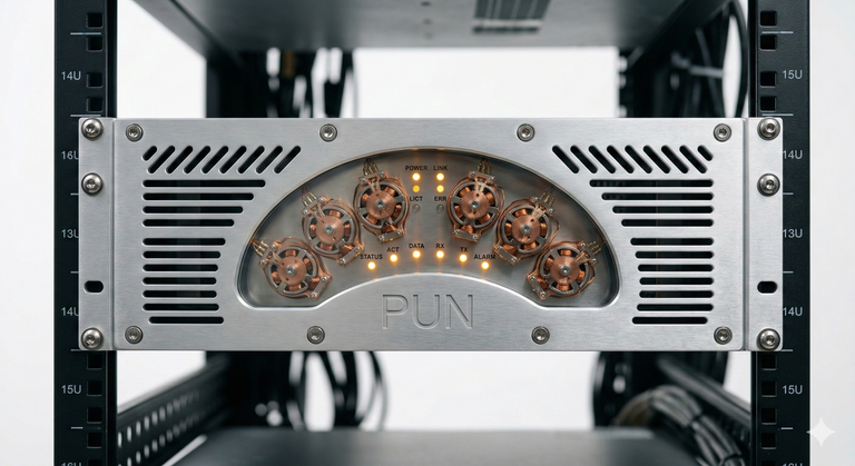 The PUN rack-mounted hardware unit with vacuum tube array