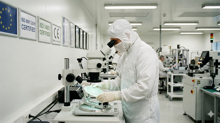 EU cleanroom facility with ISO 9001 certification and precision manufacturing equipment
